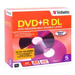 VERBATIM CORPORATION Verbatim 8x DVD+R Double Layer Media - 8.5GB - 120mm Standard - 5 Pack Jewel Case