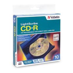 VERBATIM Verbatim LightScribe 52x CD-R Media - 700MB - 120mm Standard - 10 Pack Spindle