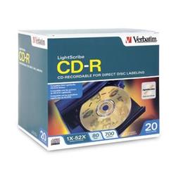 VERBATIM Verbatim LightScribe 52x CD-R Media - 700MB - 20 Pack Slim Case (95092)