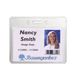 Baumgarten's Vinyl Badge Holder,No Clip,Horz,3-3/8 x2-3/8 ,12/Pack,Clear (BAU67810)