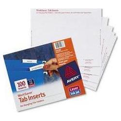 Avery-Dennison White Laser/Ink Jet Hanging File Folder Tab Inserts, 1/5 Cut, 2 w, 100/Pack (AVE11136)