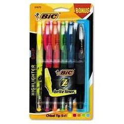 Bic Corporation Z4® Brite Liner® Highlighter, Five-Color Set, Fluorescent Colors (BICB4P51ASST)
