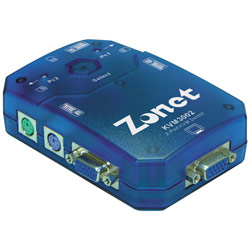 ZONET Zonet KVM Switch - 2 x 1 - 2 x mini-DIN (PS/2) Keyboard, 2 x mini-DIN (PS/2) Mouse, 2 x HD-15 Video - Mini Desktop