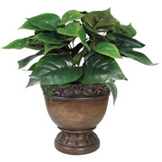 12 Inch Artificial Silk Greenery Bush in Wood Urn Container