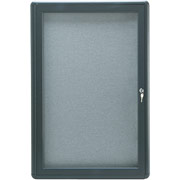 2' x 3' Enclosed Gray Fabric Bulletin Board w/Graphite Frame and 1 Hinged Acrylic Door