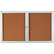 3' x 5' Enclosed Cork Bulletin Board w/Satin-Finish Aluminum Frame and 2 Hinged Doors