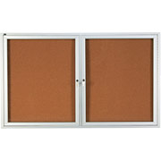 3' x 5' Enclosed Cork Bulletin Board w/Satin-Finish Aluminum Frame and 2 Hinged Doors