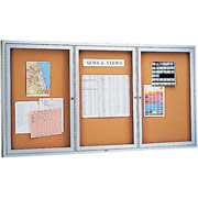 3' x 6' Enclosed Cork Bulletin Board w/Satin-Finish Aluminum Frame and 3 Hinged Doors