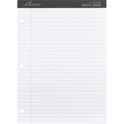 3-HOLE Dual Pad 8-1/2" x 11-3/4", White, Writing Pads, Wide Ruled