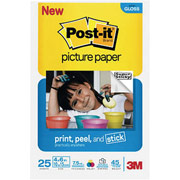 3M Post-it Sticky Picture Paper, 4" x 6", Semigloss, 25/Pack