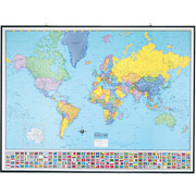 American Map Hammond Heritage Full-Color Laminated World Map, Metal Frame