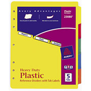 Avery 5-Tab Set, Plastic Dividers with Tab Labels