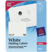 Avery 5164 White Laser Shipping Labels, 3 1/3" x 4"