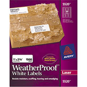 Avery 5520 White WeatherProof Address Labels, 1" X 2 5/8"