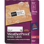 Avery 5522 White WeatherProof Address Labels, 1 1/3" X 4"