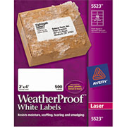 Avery 5523 White WeatherProof Shipping Labels, 2" X 4"