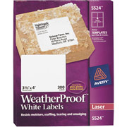 Avery 5524 White WeatherProof Shipping Labels, 3 1/3" X 4"