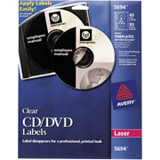 Avery 5694 Permanent Laser CD/DVD Labels, 40 Disk/80 Spine Labels, Clear