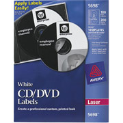 Avery 5698 Permanent Laser CD/DVD Labels, 100 Disk/200 Spine Labels, White