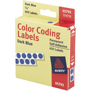 Avery 5793 Color Coding Labels, Round, 1/4" Diameter, Dark Blue, 450/Pack