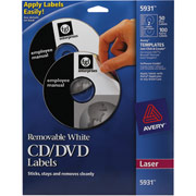 Avery 5931 Removable Laser CD/DVD Labels, 50 Disk/100 Spine Labels, White