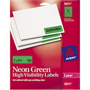 Avery 5971 Neon Laser Address  Labels, 1 X 2 5/8", Neon Green