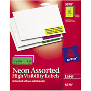 Avery 5979 Neon Laser Address  Labels,  1" X 2 5/8", Assorted Colors