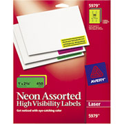 Avery 5979 Neon Laser Address Labels, 1" X 2 5/8", Assorted Colors
