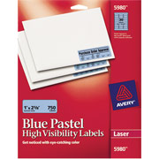 Avery 5980 Neon Laser Address Labels, 1" X 2 5/8", Pastel Blue