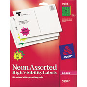 Avery 5994 Neon Laser Burst  Labels, 1 1/2", Assorted Colors