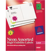 Avery 5994 Neon Laser Burst Labels, 1 1/2", Assorted Colors
