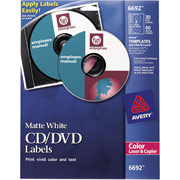Avery 6692 Permanent Laser CD/DVD Labels, 30 Disk/60 Spine Labels, White