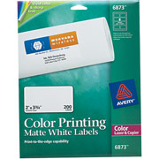 Avery 6873 Color Printing Matte White Shipping Labels, 2" x 3 3/4"