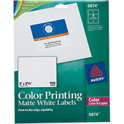 Avery 6874 Color Printing Matte White  Address Labels, 3" X 3 3/4"