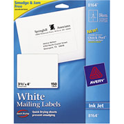 Avery 8164 White Inkjet Shipping Labels, 3 1/3" x 4"
