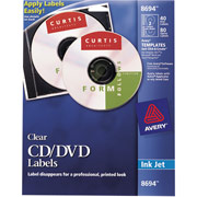 Avery 8694 Permanent Inkjet CD Labels, 40 Disc/80 Spine Labels, Clear