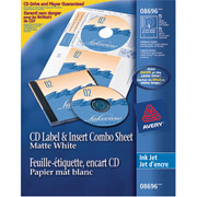 Avery 8696 Permanent Inkjet CD Label and Insert Combo, White