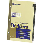 Avery Gold Reinforced Black Leather Tab Dividers, A-Z: 5 1/2" x 8 1/2"