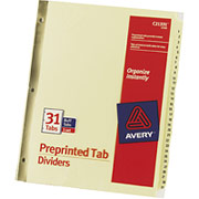 Avery Gold Reinforced Preprinted Tab Dividers, 1-31