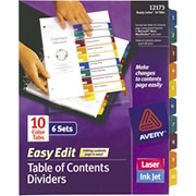 Avery Ready Index Easy Edit Table of Contents, 10-Tab, Multicolor, 6/Sets