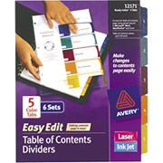 Avery Ready Index Easy Edit Table of Contents, 5-Tab, Multicolor, 6/Sets