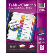Avery Ready Index Table of Contents Dividers, 10-Tab, Multicolor, 24/Sets