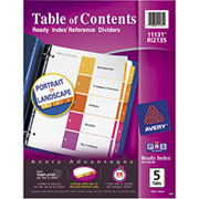 Avery Ready Index Table of Contents Dividers, 5-Tab, Multicolor, 24/Sets
