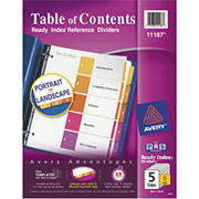 Avery Ready Index Table of Contents Dividers, 5-Tab, Multicolor, 6/Sets