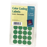 Avery T5463 Color Coding Labels, Round, 3/4" Diameter, Green, 1000/Pack