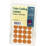Avery T5465 Color Coding Labels, Round, 3/4" Diameter, Orange, 1000/Pack