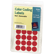Avery T5466 Color Coding Labels, Round, 3/4" Diameter, Red, 1000/Pack