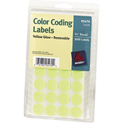 Avery T5470 Color Coding Labels, Yellow Glow, 3/4" Round, 1000/Pack