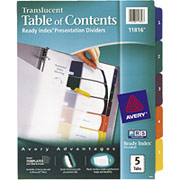 Avery Translucent Plastic Dividers, 5-Tab