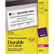 Avery White Permanent Durable ID Laser Labels, 5" x 8-1/8"